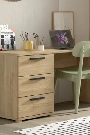Bureau Sammie - 140x65x74cm - met drie lades - eikdecor Betaalbaar