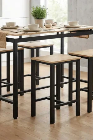Beperkt Aanbod Bartafel Joel - met vier barkrukken - eikdecor/zwart