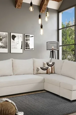 Weekendaanbieding Hoekbank Castel rechts - met opbergruimte - wit ribfluweel