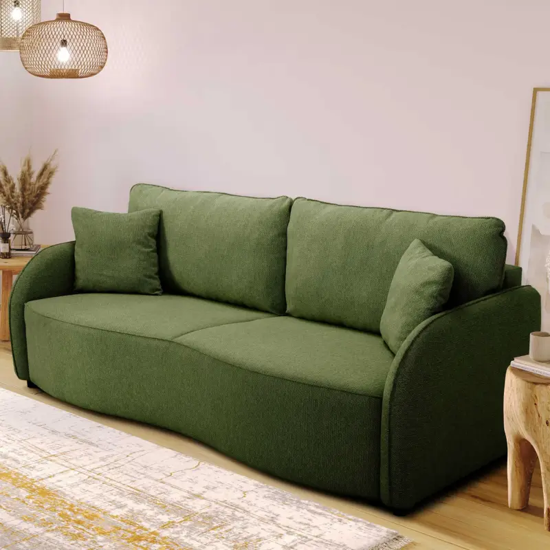 Goedkoop 3-zitsbank Bari 215x100x88cm - met opbergruimte - olijfgroen