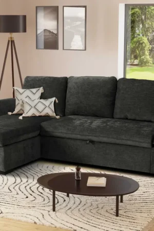 Flitsaanbieding Hoekzetel Candy links - met opbergruimte - zwart