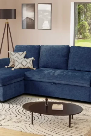 Fabrieksprijs Blauwe hoekzetel Candy met opbergruimte - links