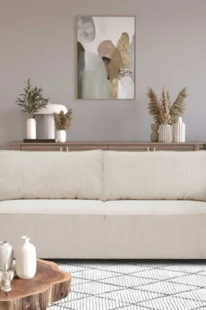 3-zitsbank Josh - 239x86x85cm - met opbergruimte - beige ribfluweel Gereduceerde Prijs