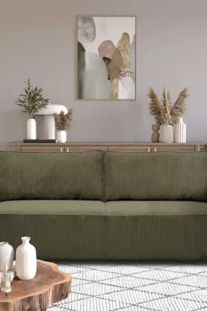3-zitsbank Josh - 239x86x85cm - met opbergruimte - kaki ribfluweel Snelle Levering