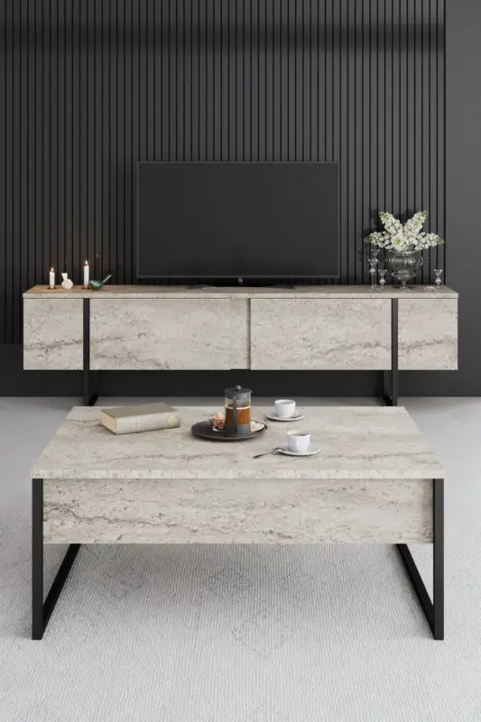 Tijdelijk Beschikbaar Travertin TV-meubel - Luxe afwerking met MELAMINE