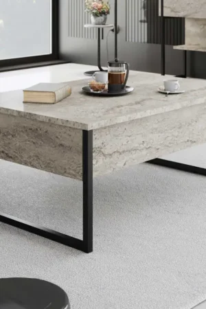 Luxe Salontafel | 100% MELAMINE | Travertin, Zwart Direct Verzonden