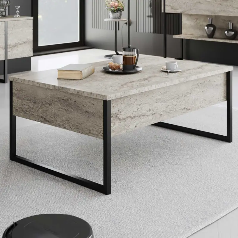 Luxe Salontafel | 100% MELAMINE | Travertin, Zwart Direct Verzonden