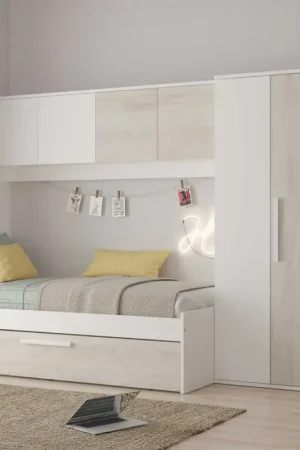 Hoge Kwaliteit Bed Lev 90x200 cm met kast en bedlade - grenen/wit