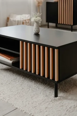 Salontafel Manet - 110x76x47cm - met opbergruimte - zwart/eikdecor Flitsaanbieding