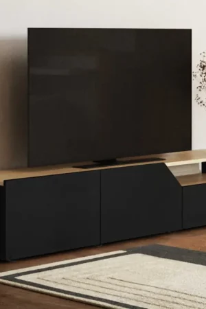 Tv-meubel Verabelle-zwart/lichte eik Aanbieding