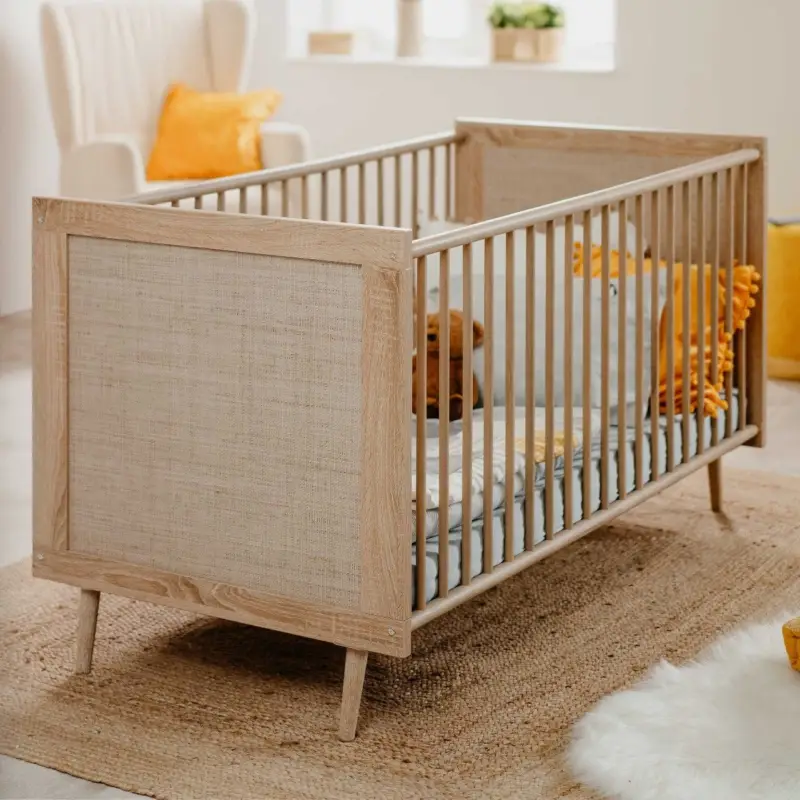 Babybed Bilal 140x70 - Rafia en Eik Uitverkoop
