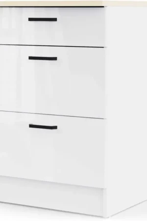 Keukenkast Bianco - 60x60x90cm - 3 lades - hoogglans wit Rechtstreeks Van De Fabrikant