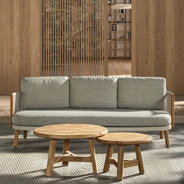 3-zitsbank Mendoza Gescova - Teakhout met Beige Olefin - 220x80x90 cm Beste Prijs