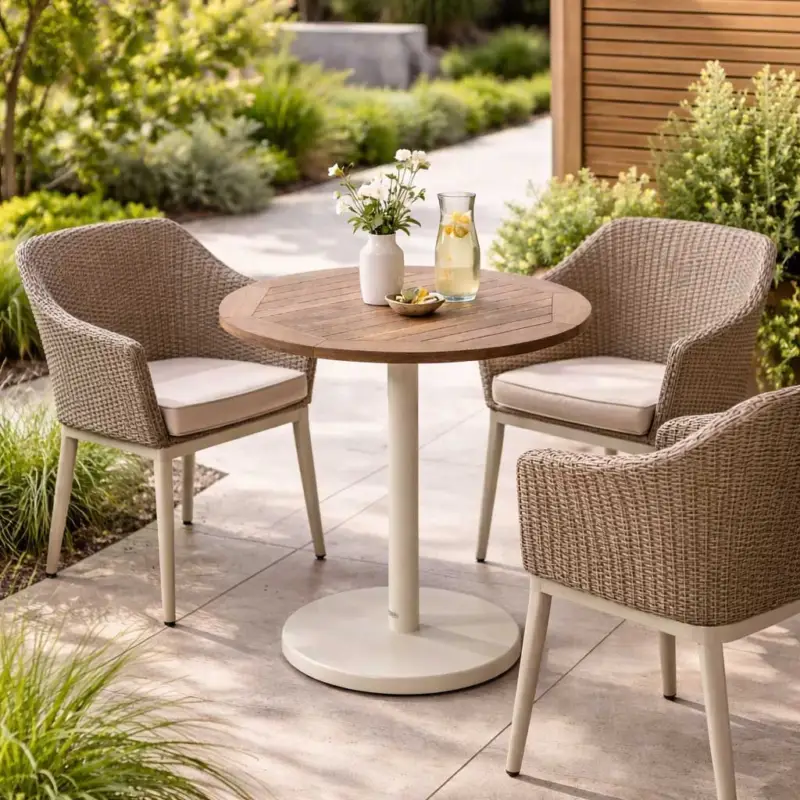 Populair Tuintafel Cardiff Ø70x75cm Gesco - Aluminium en Teakhout - Beige en Bruin