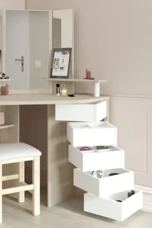 Make-uptafel Sweet met Spiegel - Eik/Wit - 3 Legplankjes Nu Kopen