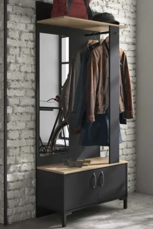 Garderobeset Store | Met roede, kastje en spiegel | Zwart Actieprijs