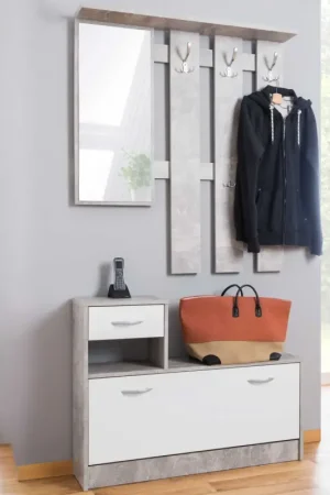 Op = Op Vestiaire Rudolf (kapstok, spiegel & schoenenkast) - beton/wit