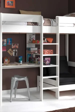 Hoogslaper Lena met bureau & zetelbed - wit Uitverkoop