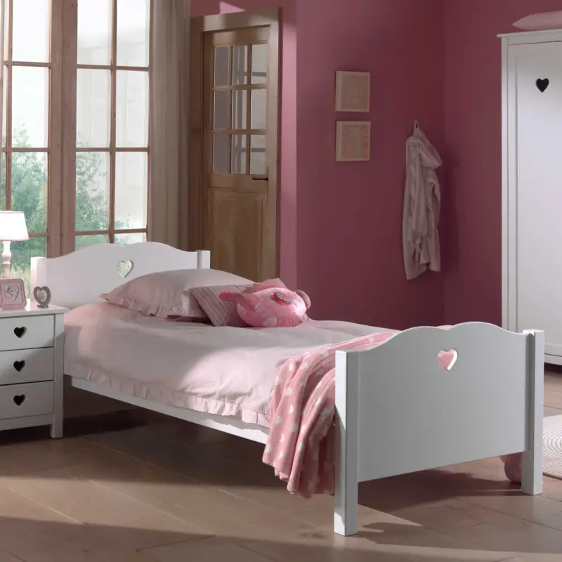 Tijdelijk Beschikbaar Wit eenpersoonsbed Amori 90x200cm voor meisjes