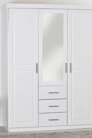Direct Beschikbaar Kledingkast Geraldo 140cm met 3 deuren & spiegel - wit