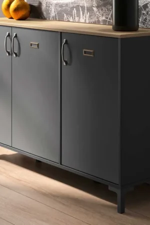 Industrieel dressoir Manno 136cm 3 deuren - zwart Hete Deal