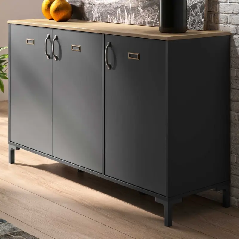 Industrieel dressoir Manno 136cm 3 deuren - zwart Hete Deal
