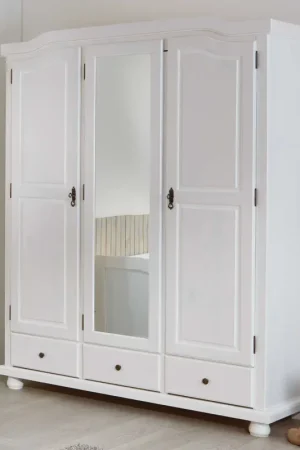 Actieprijs Kledingkast Karel 150cm met 3 deuren & spiegel - wit