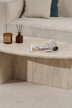 Lage Kosten Salontafel Orba - 100% MELAMINE - Travertijn - 40 x 65 x 120 cm