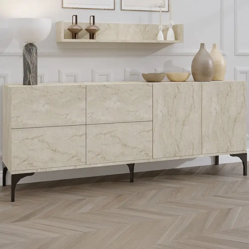 Voordeelprijs Sidetable Stella - 100% MELAMINE - Travertijn - 180 x 55 x 40 cm