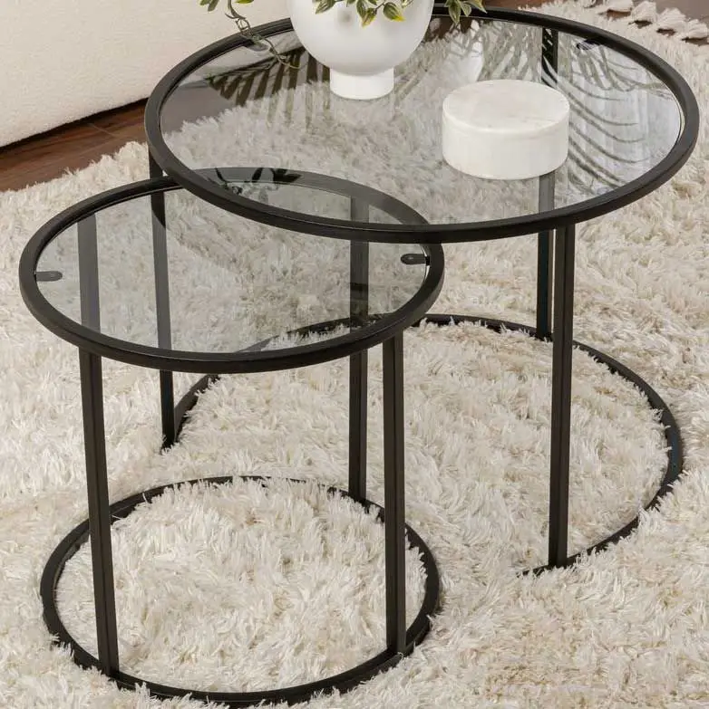 Finale Uitverkoop Salontafel Set Aurum - 100% TEMPERED GLASS - Zwart - 43 x 60 x 60 cm