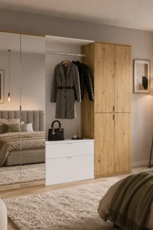 Actieprijs Kledingkast Projekt X Emob - Artisan Oak & Wit - 183x193x34 cm