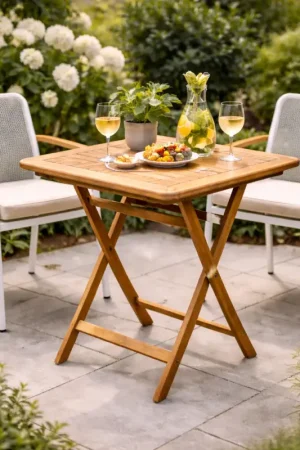 Tuintafel Dorset gescova - Opklapbaar teakhout - 70x70x75 cm - Bruin Direct Verzonden