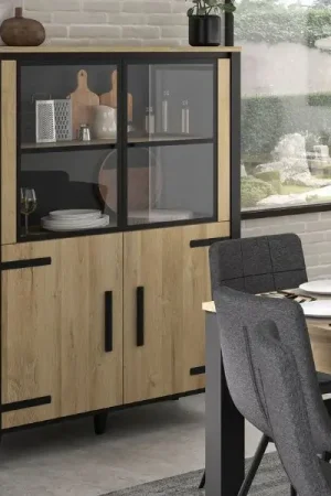 Favoriet Vitrinekast Cork | 112 x 45 x 160 cm | Gold Oak-design