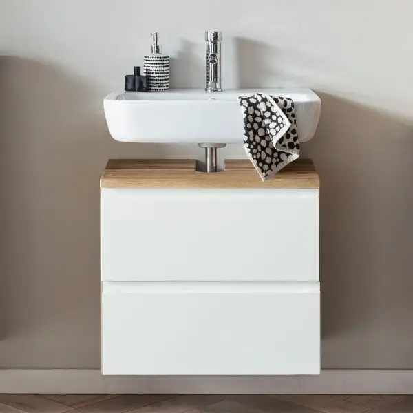 Laatste Versie Wastafelmeubel Varese | 60 x 47 x 56 cm | Wotan Oak / White