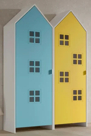 2-delige kledingkast Casami Bruges - 115x37x172 cm - Blauw/geel Lage Prijs