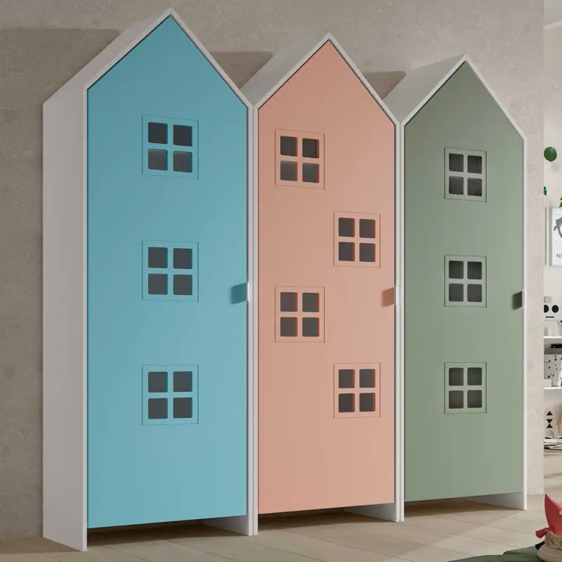Koopje 3-delige kledingkast Casami Bruges - 173x37x172 cm - Blauw/roze/groen