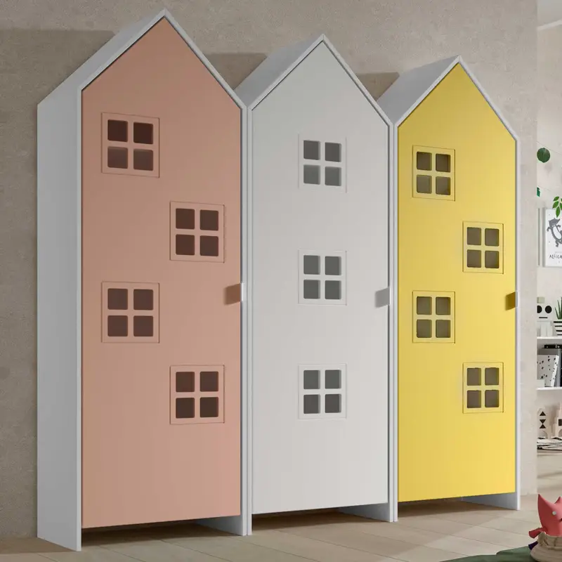3-delige kledingkast Casami Bruges - 173x37x172 cm - Roze/wit/geel Koopje