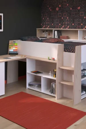 Halfhoogslaper Duffy 90x200cm met bureau - wit / eikdecor Bestseller