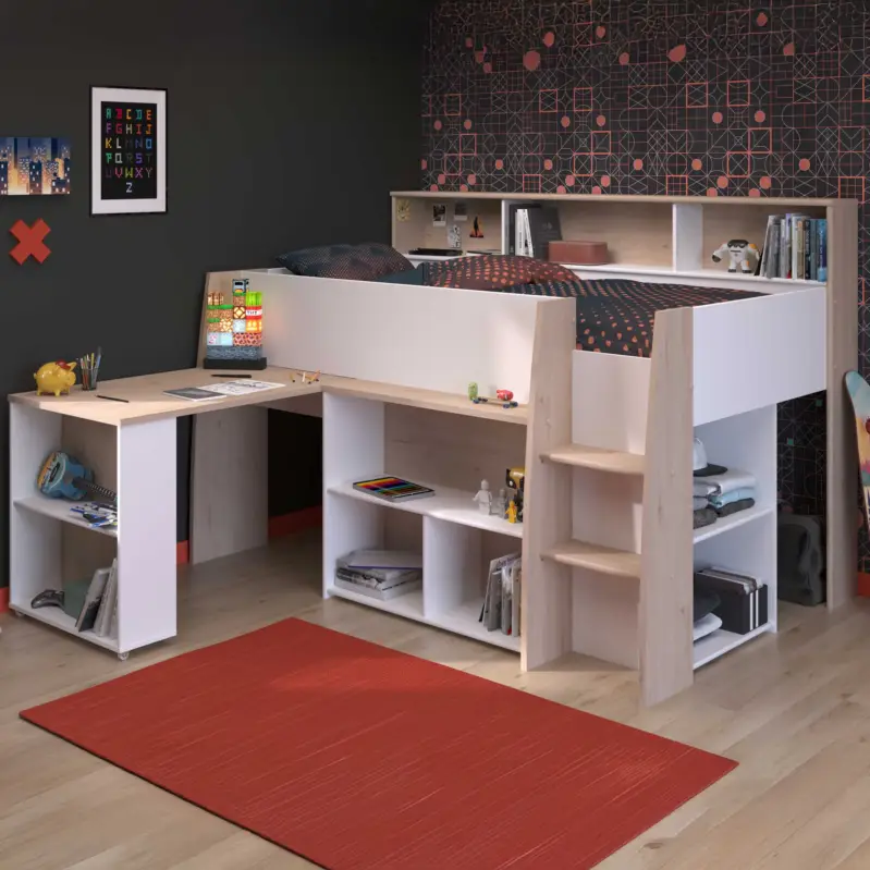 Halfhoogslaper Duffy 90x200cm met bureau - wit / eikdecor Bestseller