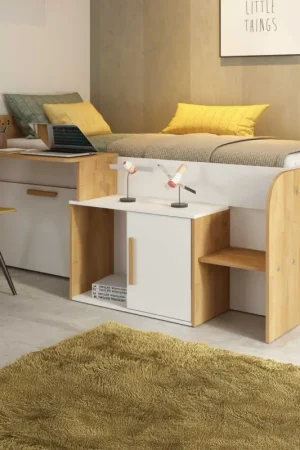 Gereduceerde Prijs Halfhoogslaper Sacha - 206 x 135 x 90 cm | Multifunctioneel in wit/eik