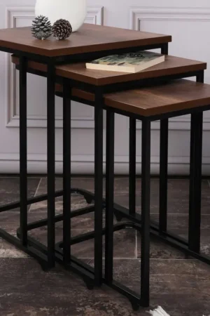 Ce Metal Zigon Bijzettafels (3 stuks) met metalen frame in walnoot Hete Deal