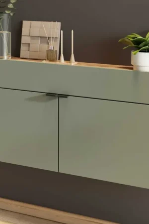 Console Amika 2 deuren & 1 lade zwevend - saliegroen/eik Op = Op