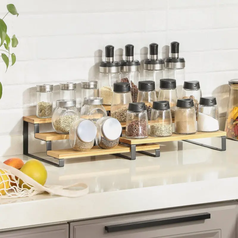 2-Tier Uitbreidbaar Bamboe Kruidenrek - Stapelbare Organiser voor Kast / Aanrecht Beperkte Voorraad