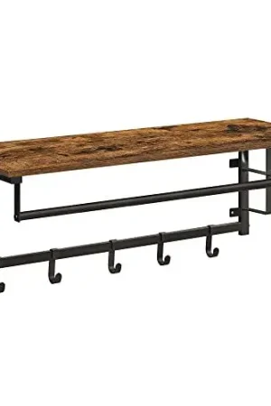 Wandkapstok, 5 haken, zwevende plank, rustiek bruin/zwart Weekendaanbieding