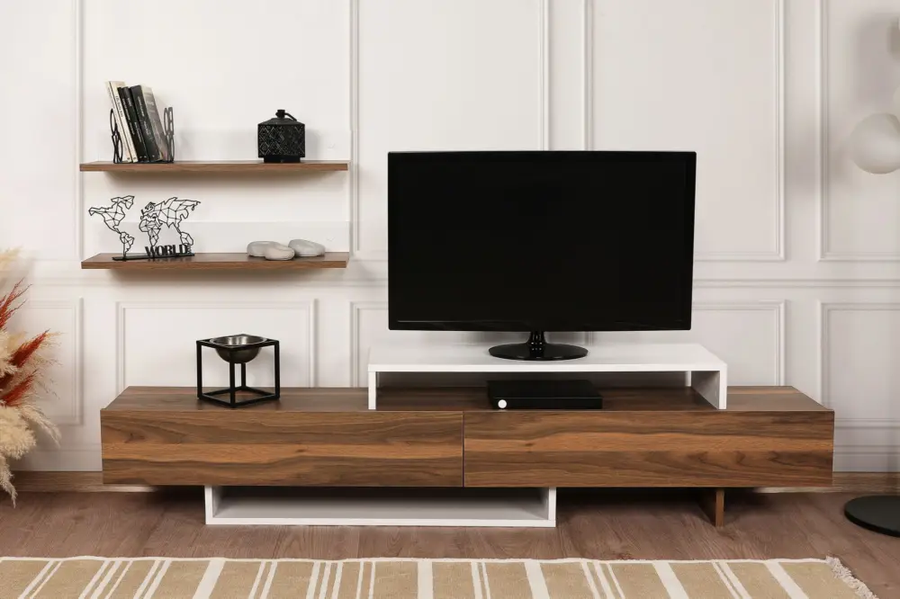 Nirvana TV-meubel | 100% MELAMINE | Wit, Teak Seizoensaanbieding