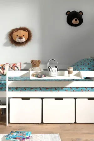 Witte halfhoogslaper Pip 90x200 cm met lades en hangplank Gratis Retour