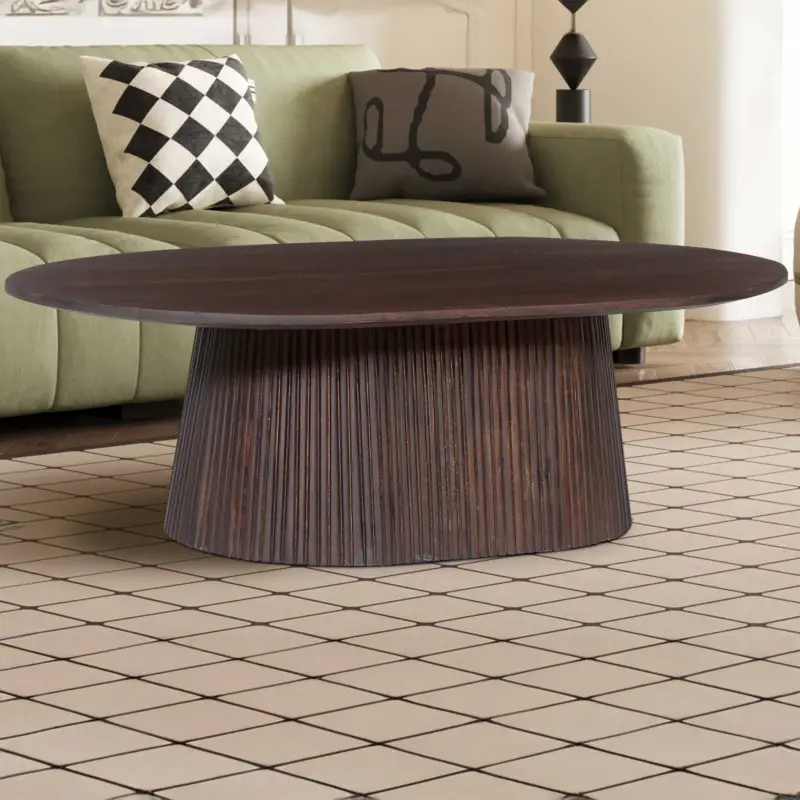 Ovale salontafel Miguel 120 cm Donkerbruin | Massief houten structuur en blad Mango | H-H 37 x B-L 120 x D-P 70 cm Direct Beschikbaar