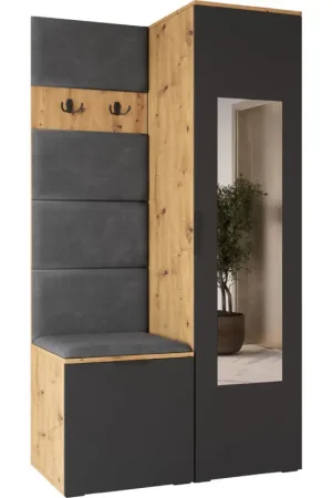 Garderobekast met spiegel NELLI 1 artisan eiken / zwart links Exclusieve Aanbieding