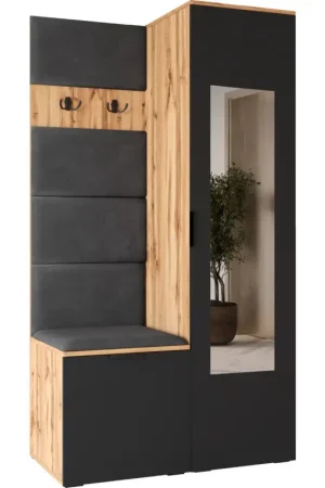 Garderobekast met spiegel NELLI 1 wotan eiken / zwart links Flitsaanbieding