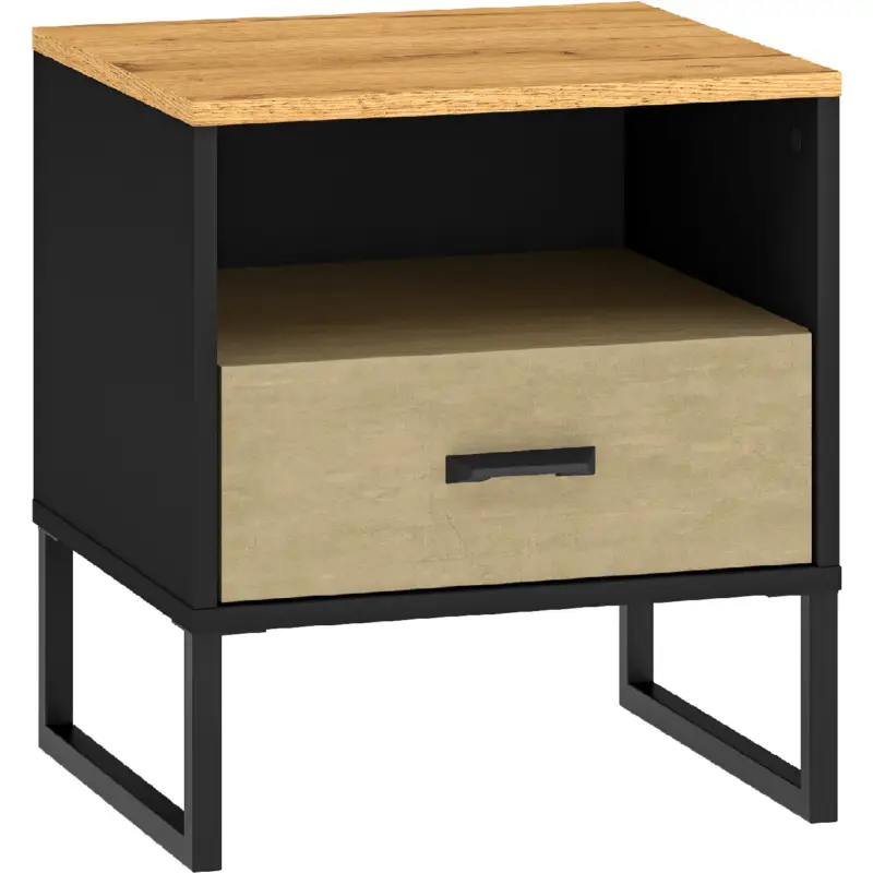 Nachttafel CLINT 08 eiken craft goud / zwart / premium staal Direct Beschikbaar